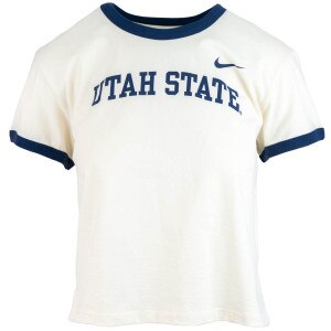 Women's nike utah state crop ringer natural t-shirt